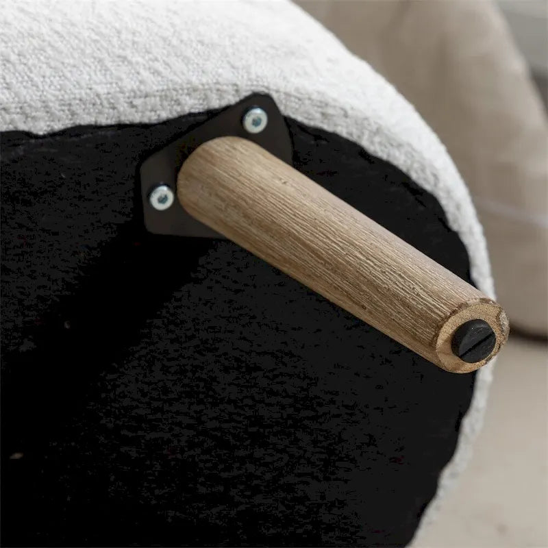 Banc de rangement en tissu bouclé avec pieds en bois pour chambre et salon