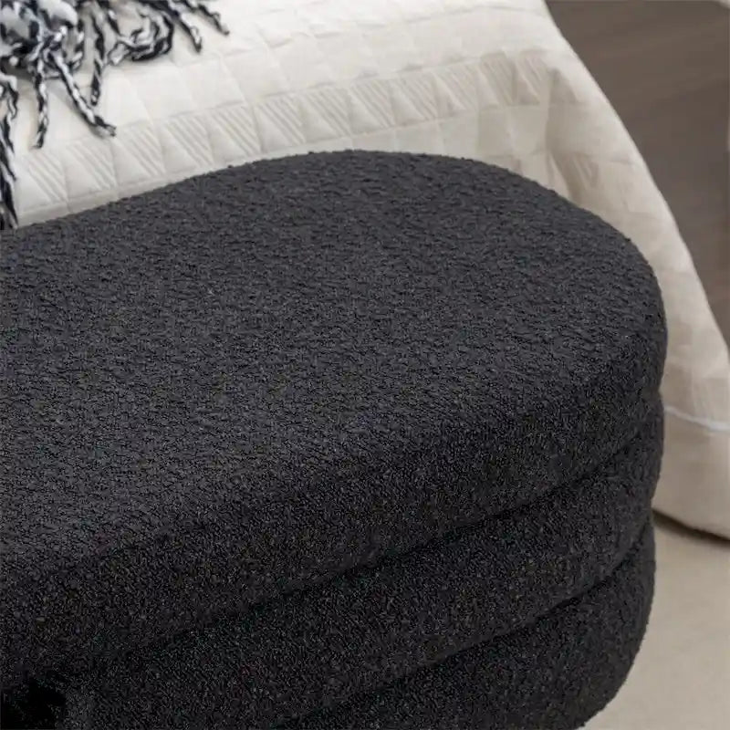 Banc de rangement en tissu bouclé avec pieds en bois pour chambre et salon