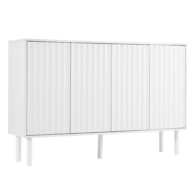 Meuble à chaussures avec 5 pieds en bois massif, buffet avec portes cannelées, meuble de rangement à 4 portes avec étagères réglables