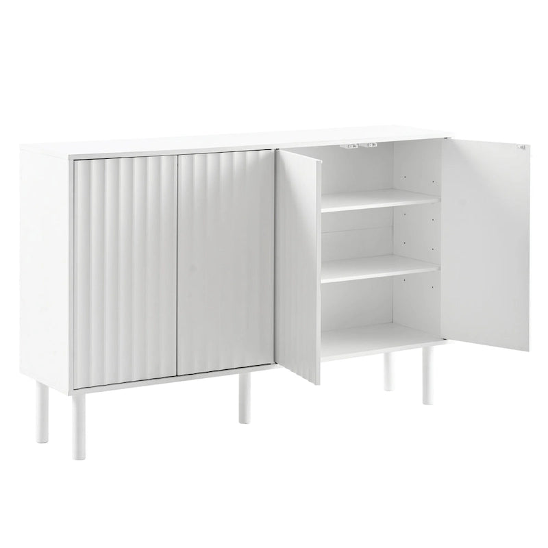 Meuble à chaussures avec 5 pieds en bois massif, buffet avec portes cannelées, meuble de rangement à 4 portes avec étagères réglables