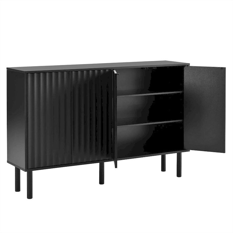 Meuble à chaussures avec 5 pieds en bois massif, buffet avec portes cannelées, meuble de rangement à 4 portes avec étagères réglables