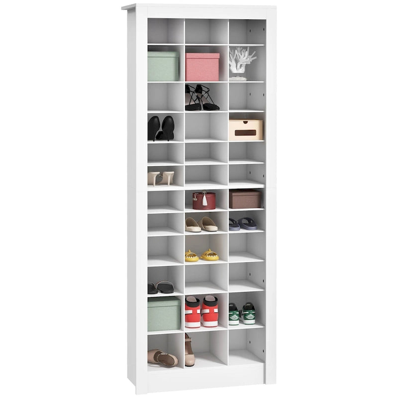 Étagère à chaussures verticale de 71", organisateur de rangement étroit, meuble à chaussures pour entrée avec casiers ouverts pour 36 paires, blanc