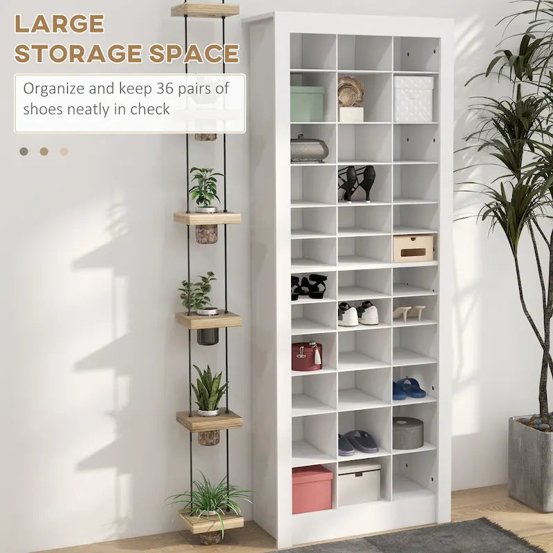 Étagère à chaussures verticale de 71", organisateur de rangement étroit, meuble à chaussures pour entrée avec casiers ouverts pour 36 paires, blanc