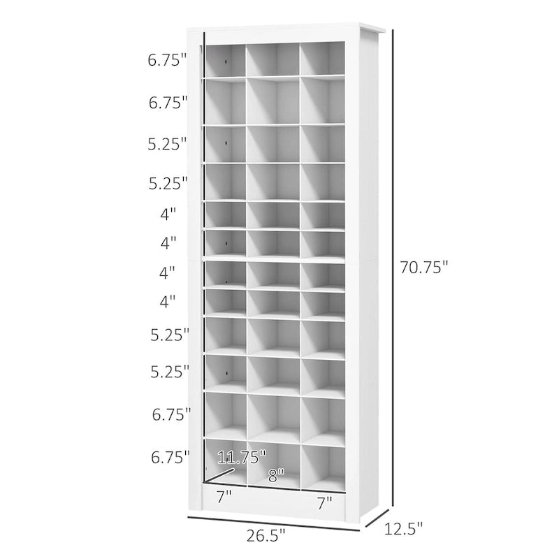 Étagère à chaussures verticale de 71", organisateur de rangement étroit, meuble à chaussures pour entrée avec casiers ouverts pour 36 paires, blanc