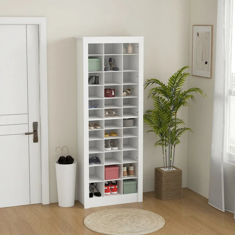 Étagère à chaussures verticale de 71", organisateur de rangement étroit, meuble à chaussures pour entrée avec casiers ouverts pour 36 paires, blanc