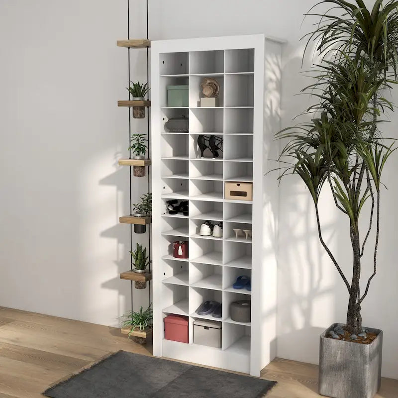 Étagère à chaussures verticale de 71", organisateur de rangement étroit, meuble à chaussures pour entrée avec casiers ouverts pour 36 paires, blanc