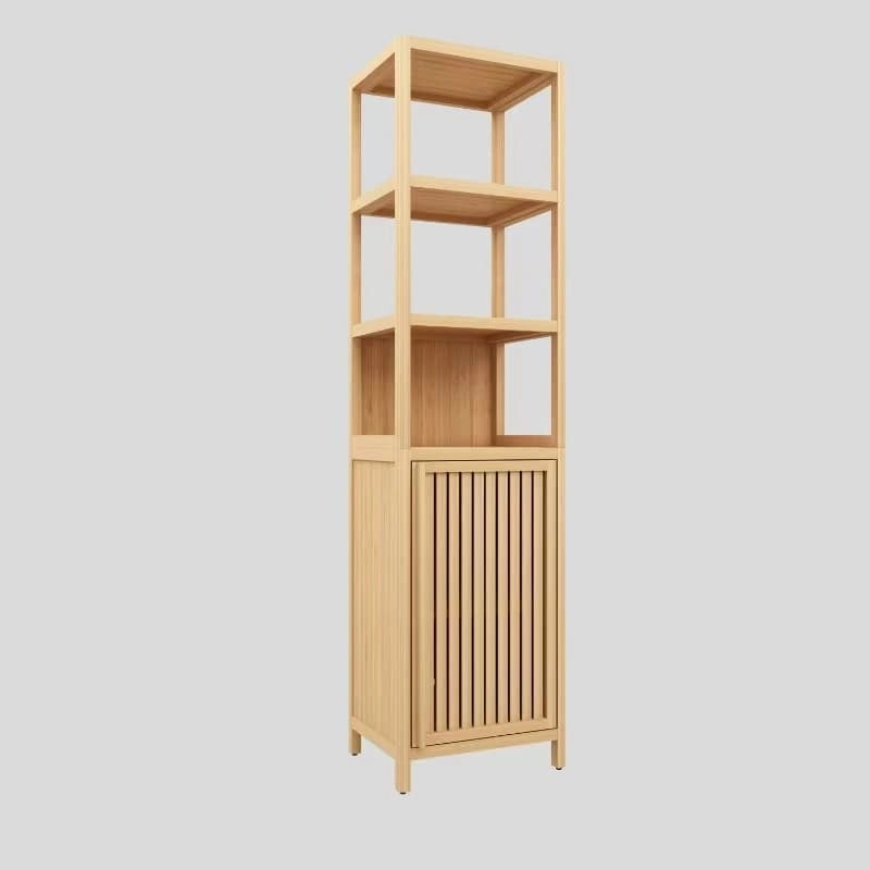 Armoire de rangement haute et étroite avec porte à volet roulant et 3 étagères, tour de rangement autoportante pour salon