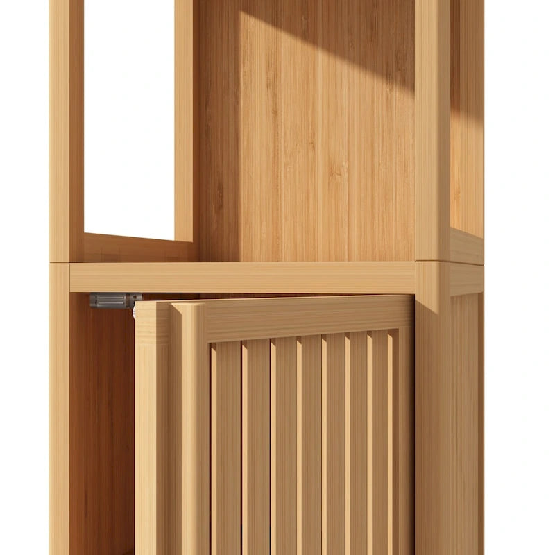 Armoire de rangement haute et étroite avec porte à volet roulant et 3 étagères, tour de rangement autoportante pour salon