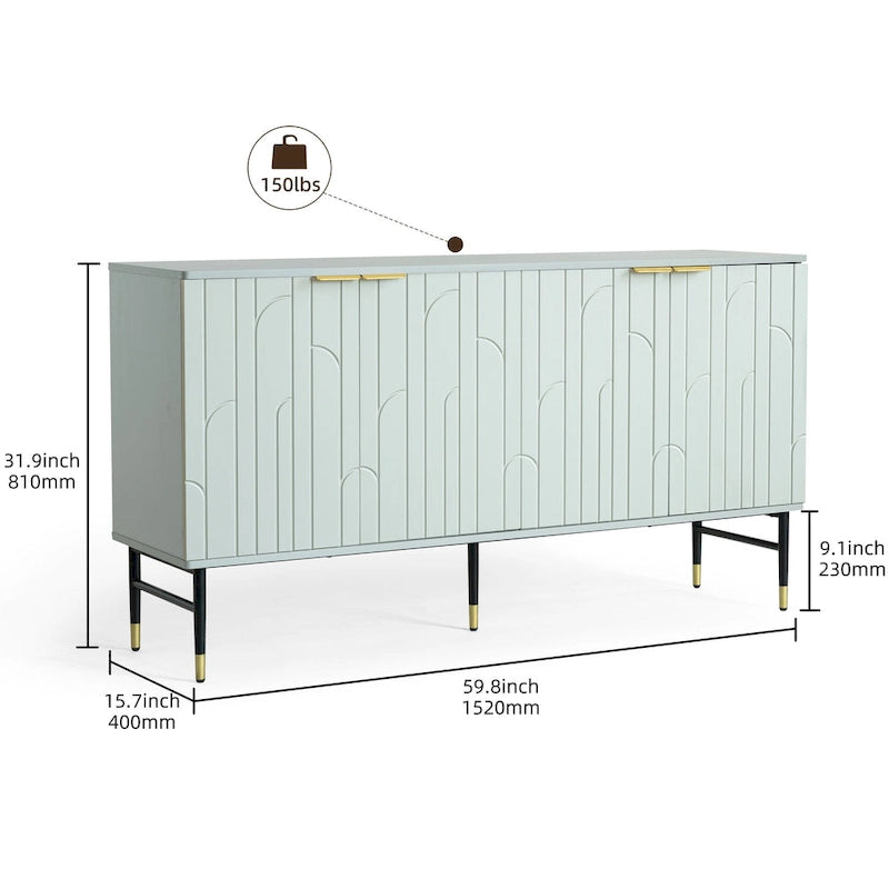 Buffet/Crédence, Armoire d'Appoint Moderne à 4 Portes, Meuble d'Entrée avec Rangement pour Salon, Salle à Manger, Gris