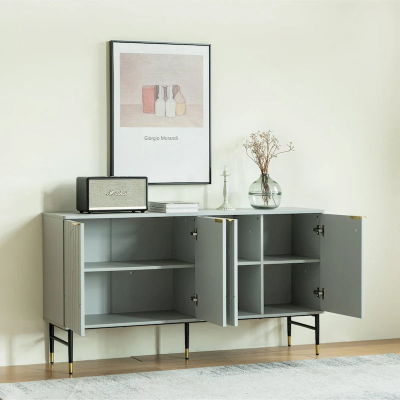 Buffet/Crédence, Armoire d'Appoint Moderne à 4 Portes, Meuble d'Entrée avec Rangement pour Salon, Salle à Manger, Gris