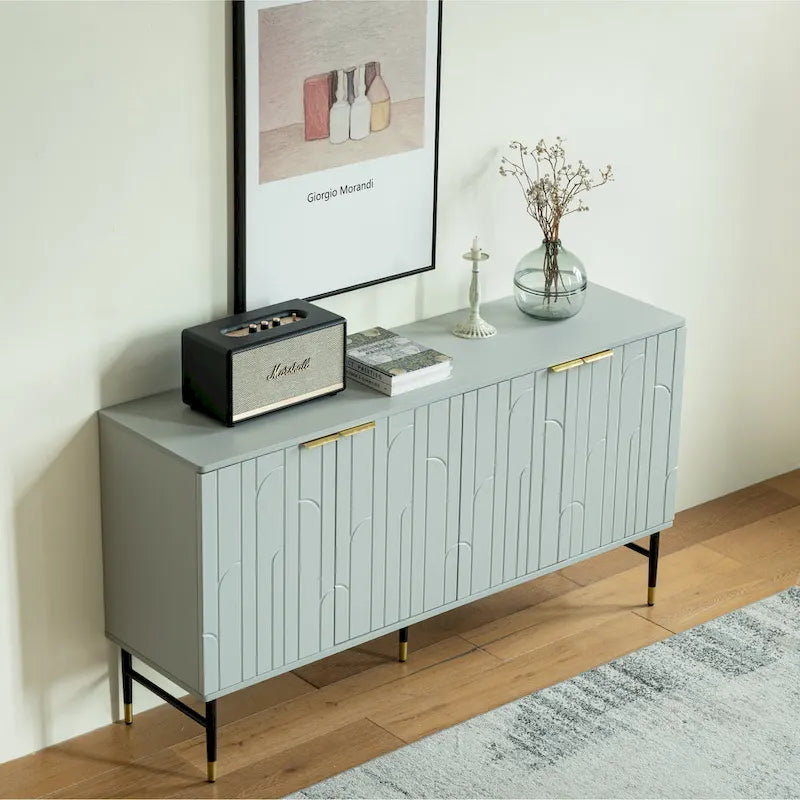 Buffet/Crédence, Armoire d'Appoint Moderne à 4 Portes, Meuble d'Entrée avec Rangement pour Salon, Salle à Manger, Gris