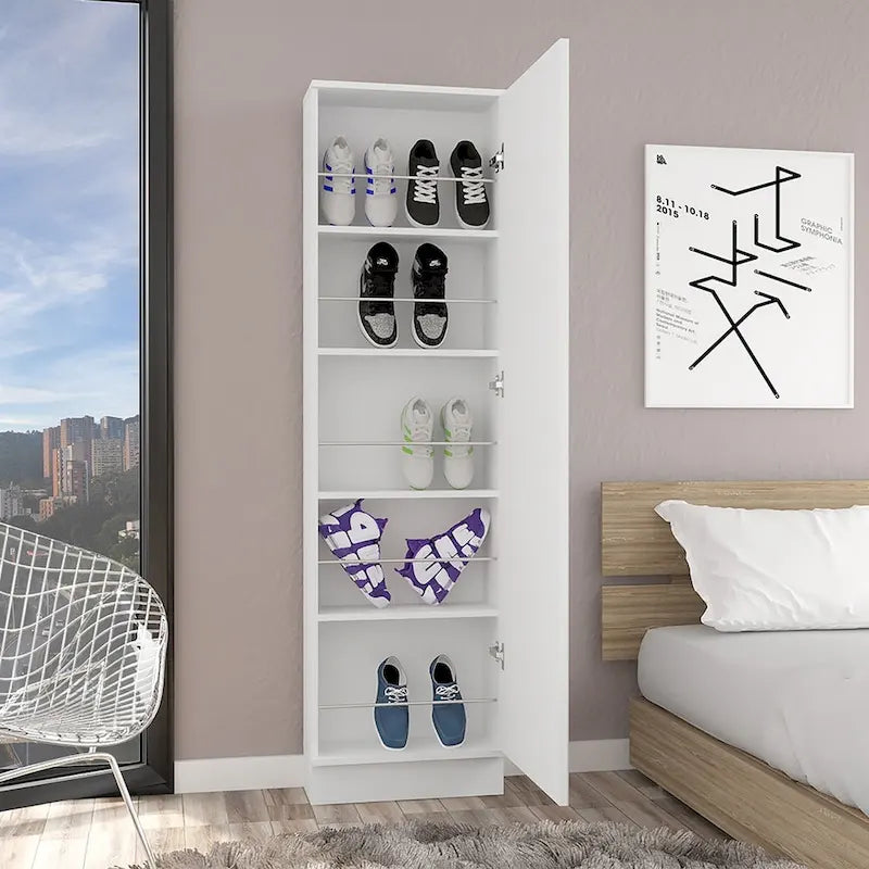 Meuble à chaussures Chimg, miroir, cinq étagères intérieures, armoire à porte unique