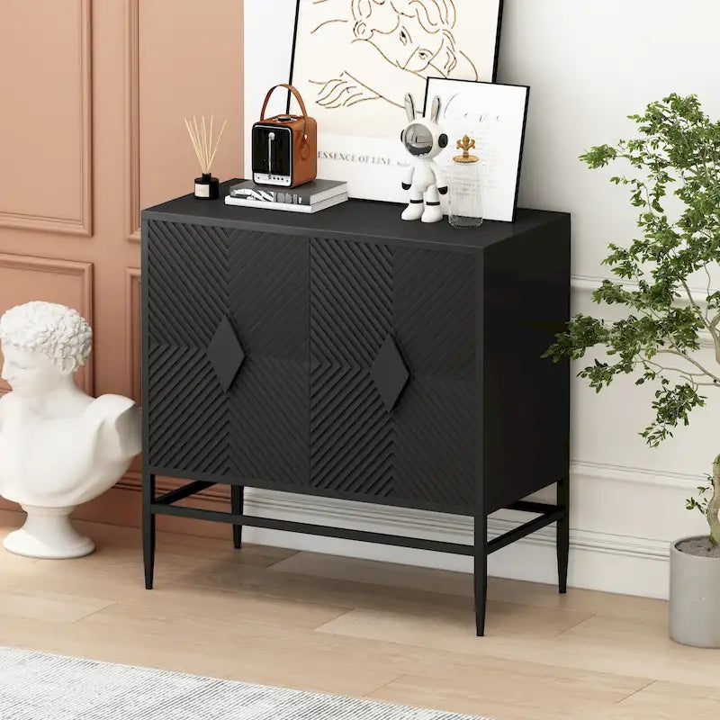 Armoire de rangement en bois à 2 portes de 80 cm, meuble d'appoint avec pieds en métal, dotée de deux niveaux de rangement, pour salon, entrée