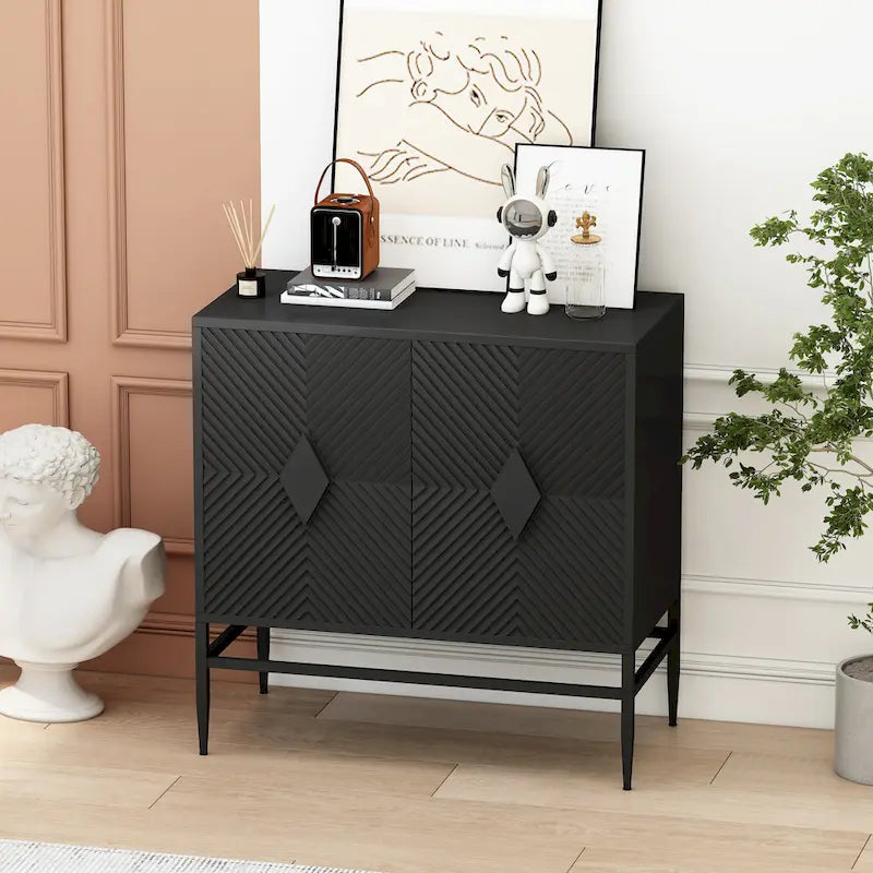 Armoire de rangement en bois à 2 portes de 80 cm, meuble d'appoint avec pieds en métal, dotée de deux niveaux de rangement, pour salon, entrée