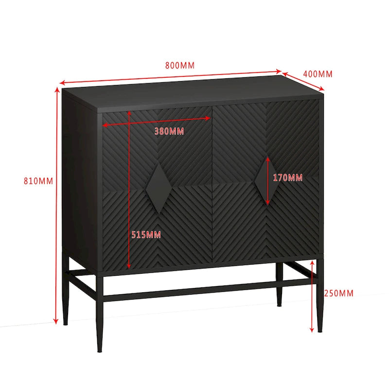 Armoire de rangement en bois à 2 portes de 80 cm, meuble d'appoint avec pieds en métal, dotée de deux niveaux de rangement, pour salon, entrée