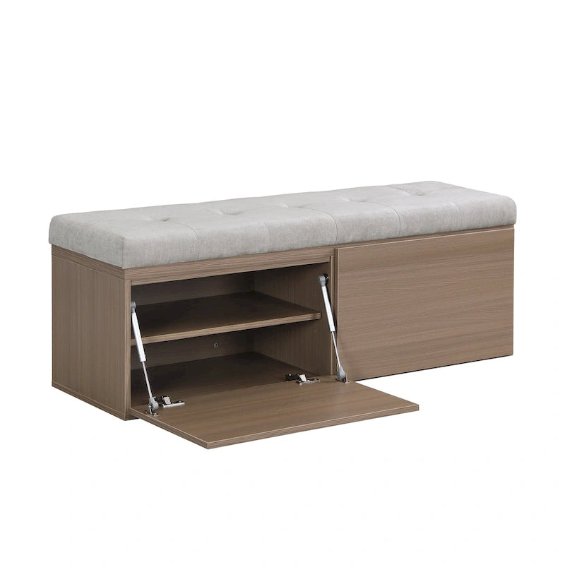 49 Banc de rangement pour chaussures, meuble à chaussures d'entrée, pouf de rangement avec coussin rembourré et portes doubles pour entrée, chambre à coucher