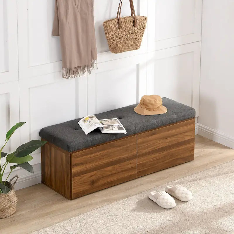 49 Banc de rangement pour chaussures, meuble à chaussures d'entrée, pouf de rangement avec coussin rembourré et portes doubles pour entrée, chambre à coucher
