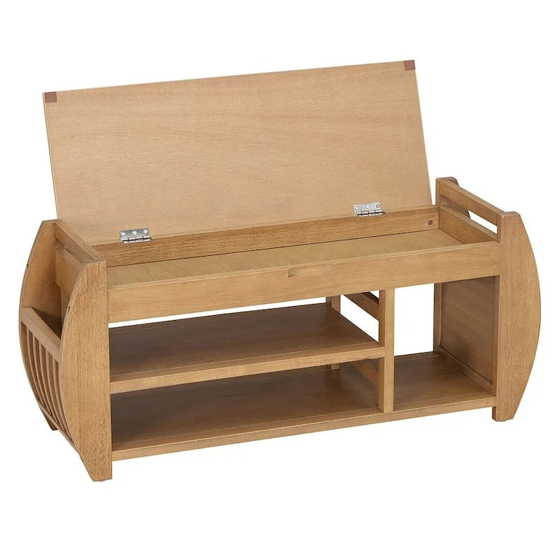 Banc de rangement multifonctionnel avec compartiment caché et étagère ouverte