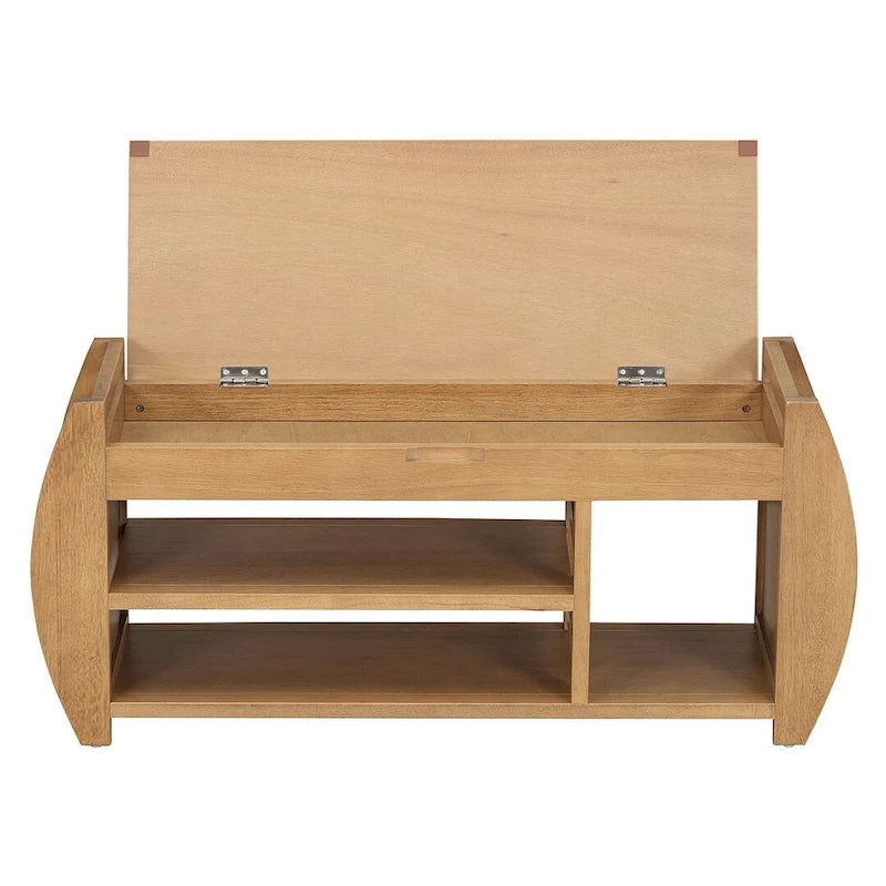Banc de rangement multifonctionnel avec compartiment caché et étagère ouverte