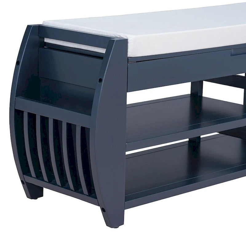 Banc de rangement multifonctionnel avec compartiment caché et étagère ouverte