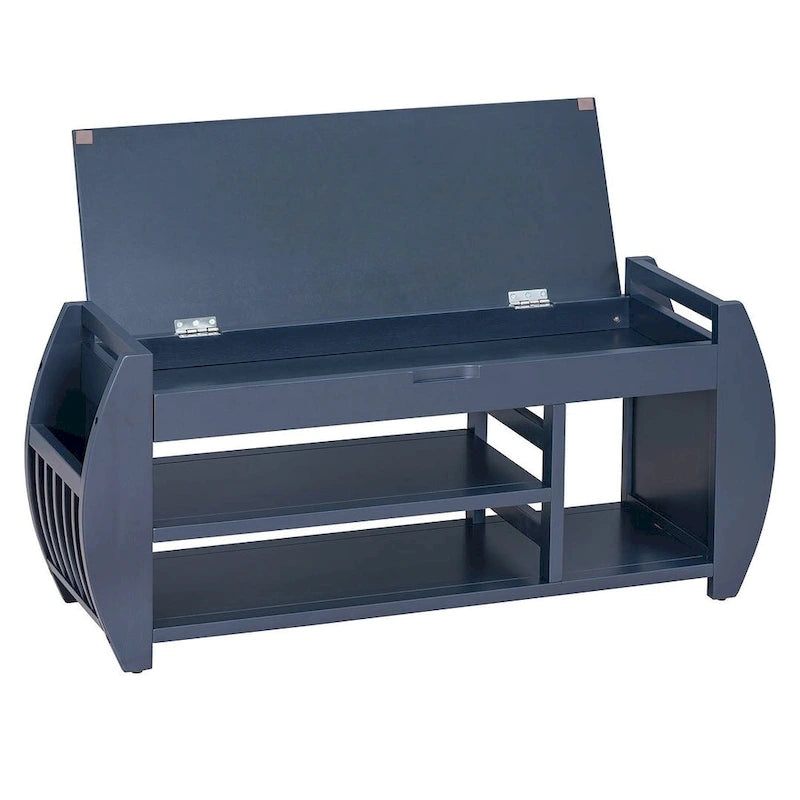 Banc de rangement multifonctionnel avec compartiment caché et étagère ouverte