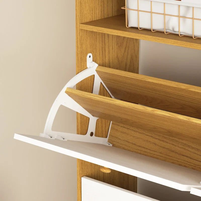 Meuble à chaussures avec 4 tiroirs abattants, Organisateur de rangement pour chaussures avec poignée Meuble à chaussures autonome avec dispositif anti-basculement