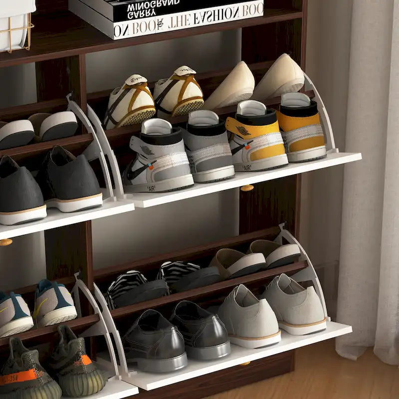 Meuble à chaussures avec 4 tiroirs abattants, Organisateur de rangement pour chaussures avec poignée Meuble à chaussures autonome avec dispositif anti-basculement
