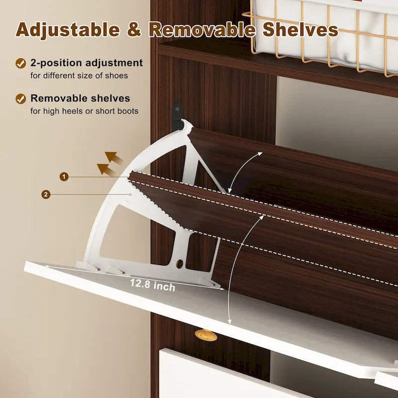 Meuble à chaussures avec 4 tiroirs abattants, Organisateur de rangement pour chaussures avec poignée Meuble à chaussures autonome avec dispositif anti-basculement