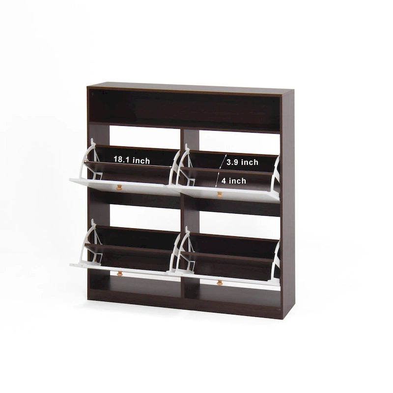 Meuble à chaussures avec 4 tiroirs abattants, Organisateur de rangement pour chaussures avec poignée Meuble à chaussures autonome avec dispositif anti-basculement
