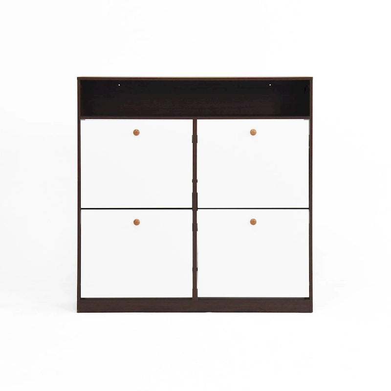 Meuble à chaussures avec 4 tiroirs abattants, Organisateur de rangement pour chaussures avec poignée Meuble à chaussures autonome avec dispositif anti-basculement