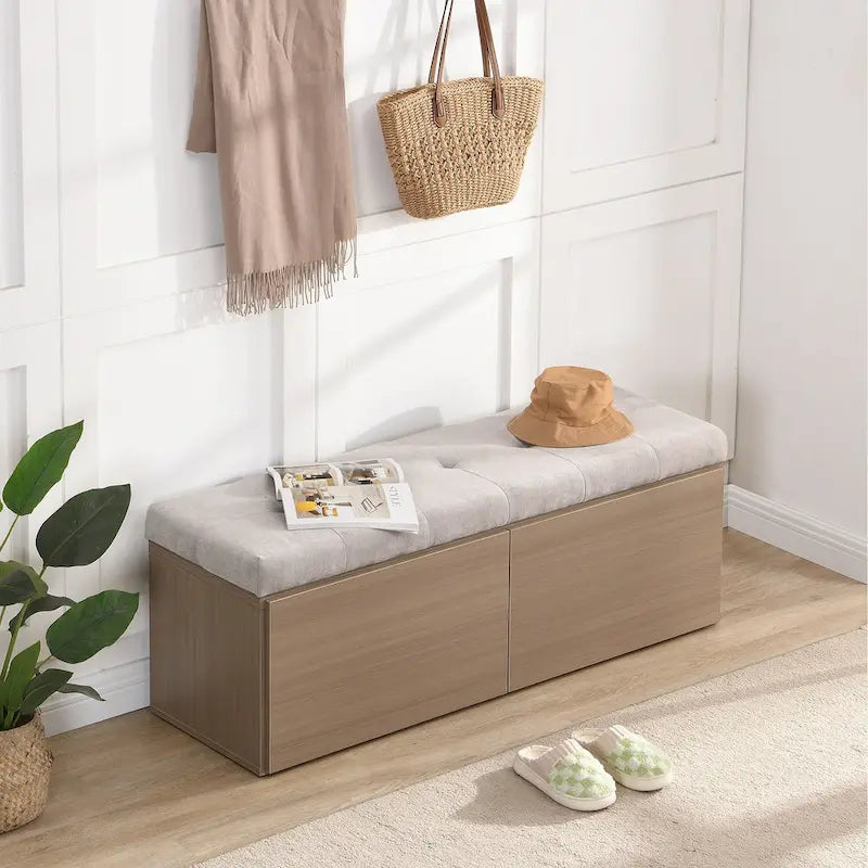 Banc à chaussures Meuble de rangement pour chaussures d'entrée Ottomane de rangement avec coussin rembourré et portes doubles pour l'entrée