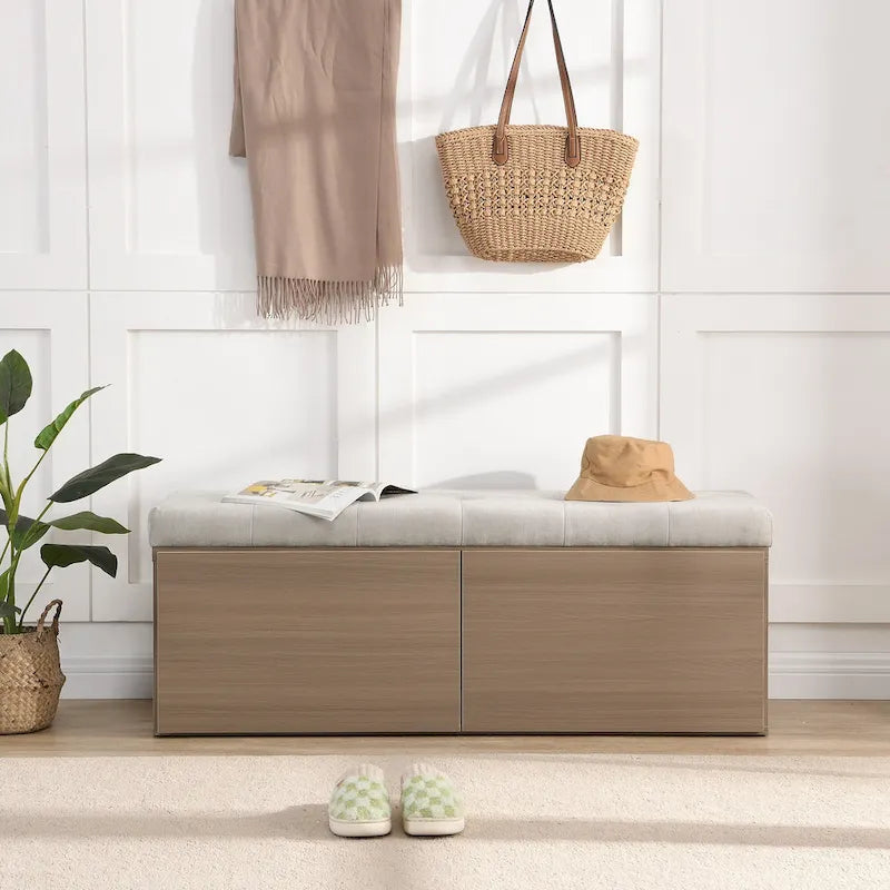 Banc à chaussures Meuble de rangement pour chaussures d'entrée Ottomane de rangement avec coussin rembourré et portes doubles pour l'entrée