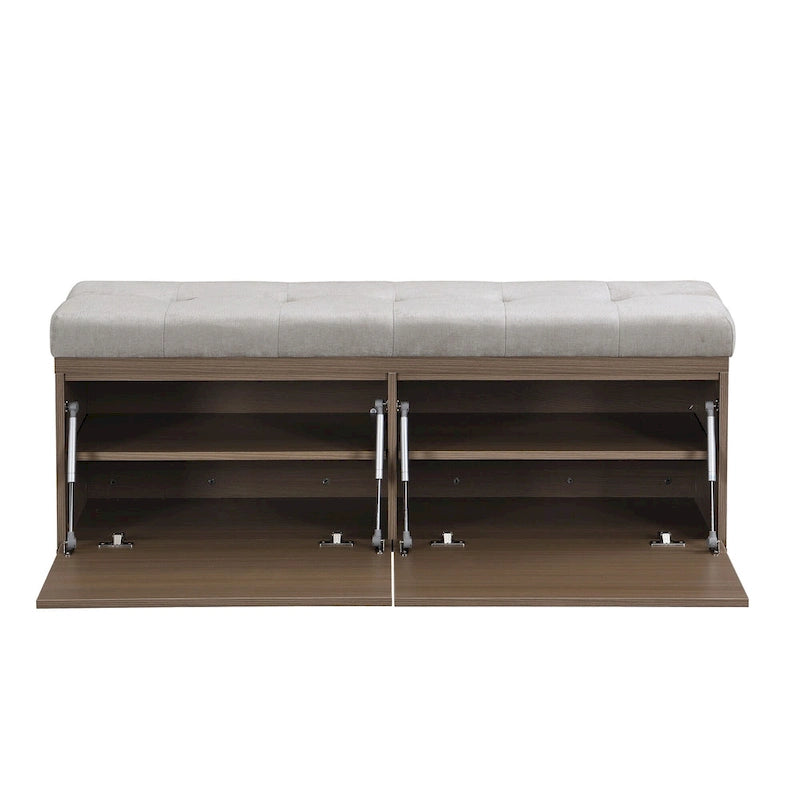 Banc à chaussures Meuble de rangement pour chaussures d'entrée Ottomane de rangement avec coussin rembourré et portes doubles pour l'entrée