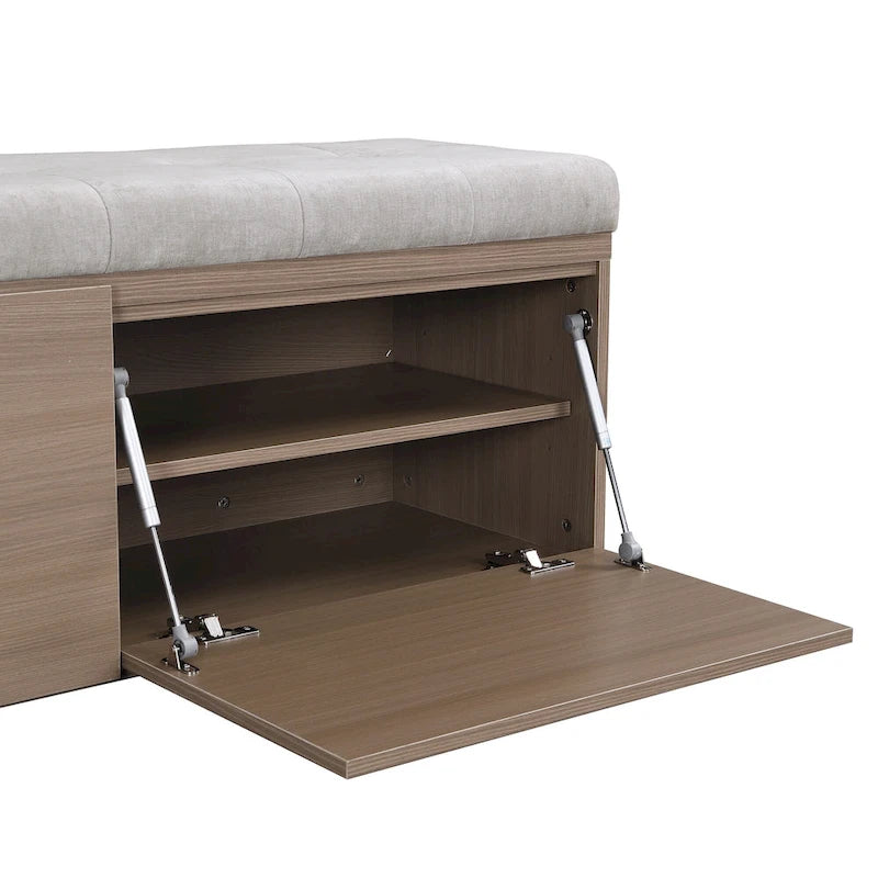 Banc à chaussures Meuble de rangement pour chaussures d'entrée Ottomane de rangement avec coussin rembourré et portes doubles pour l'entrée