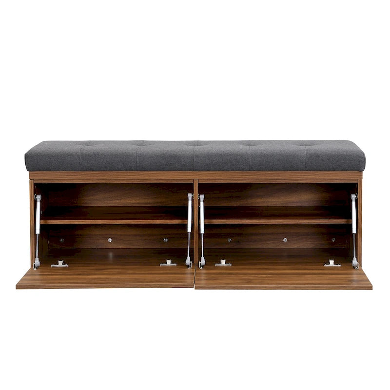 Banc à chaussures Meuble de rangement pour chaussures d'entrée Ottomane de rangement avec coussin rembourré et portes doubles pour l'entrée