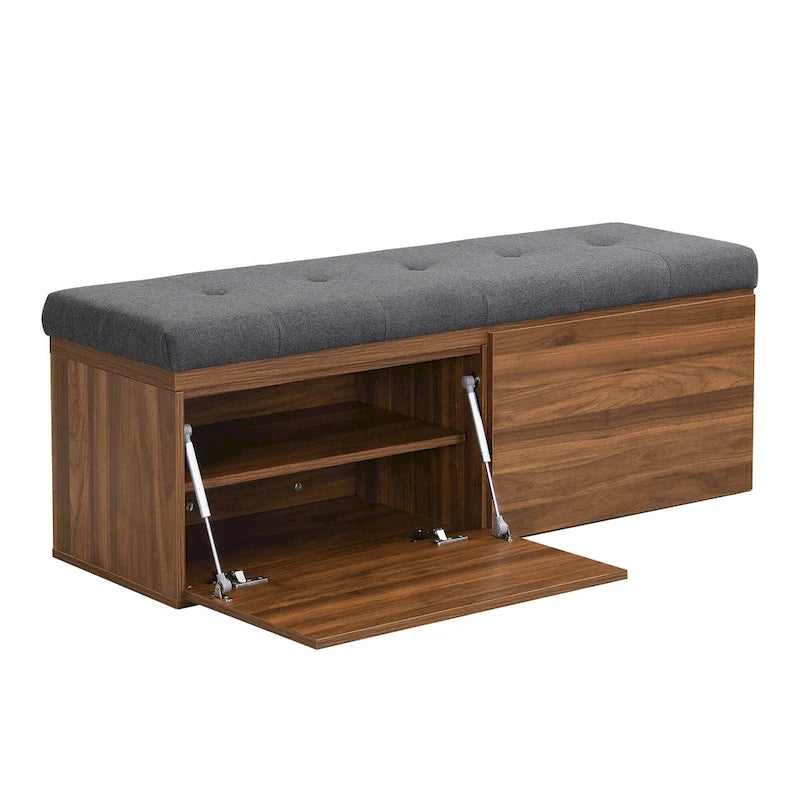 Banc à chaussures Meuble de rangement pour chaussures d'entrée Ottomane de rangement avec coussin rembourré et portes doubles pour l'entrée