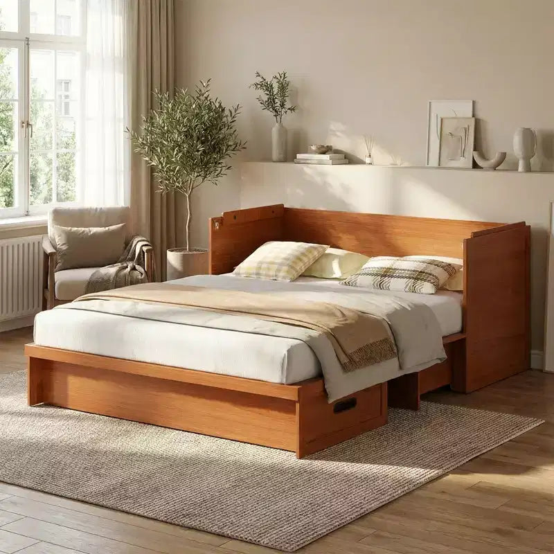 Lit armoire escamotable convertible Mjkone Queen Size avec chargement USB, tiroirs de rangement, matelas non inclus