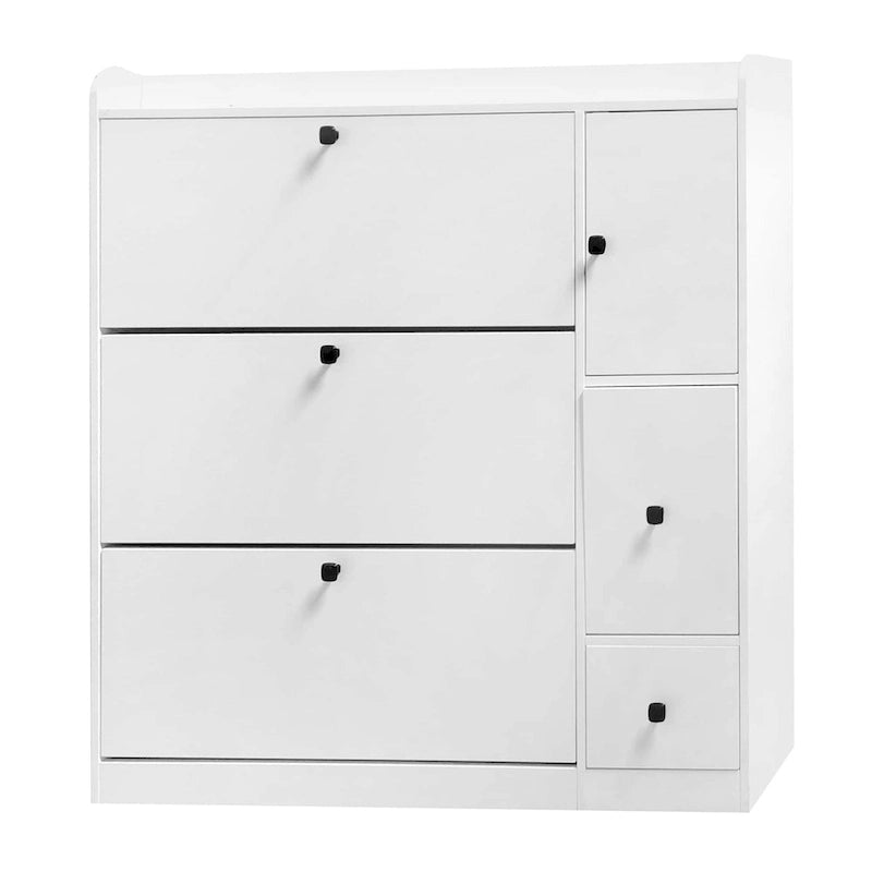 Meuble à Chaussures Polyvalent à Bascule avec 3 Tiroirs Rabattables, Organisateur d'Entrée à Rangement Maximal avec Tiroir