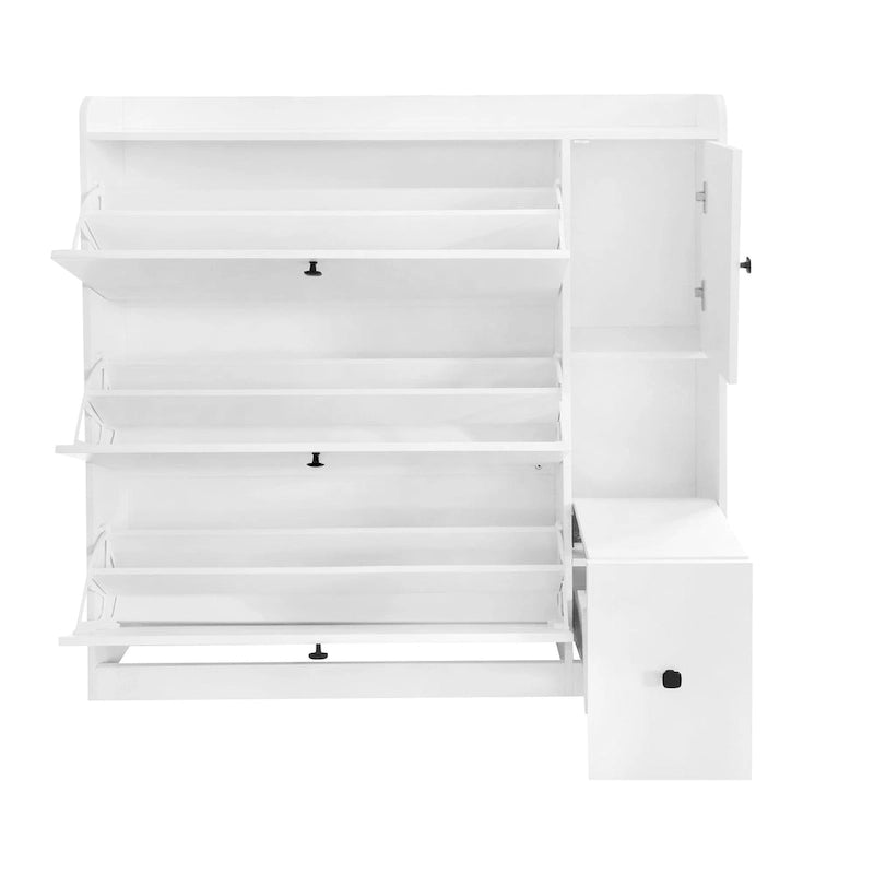 Meuble à Chaussures Polyvalent à Bascule avec 3 Tiroirs Rabattables, Organisateur d'Entrée à Rangement Maximal avec Tiroir