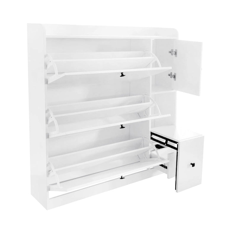 Meuble à Chaussures Polyvalent à Bascule avec 3 Tiroirs Rabattables, Organisateur d'Entrée à Rangement Maximal avec Tiroir