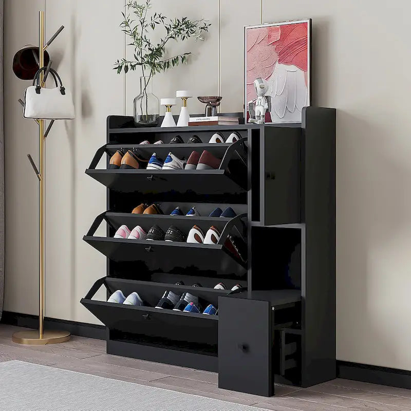 Meuble à Chaussures Polyvalent à Bascule avec 3 Tiroirs Rabattables, Organisateur d'Entrée à Rangement Maximal avec Tiroir