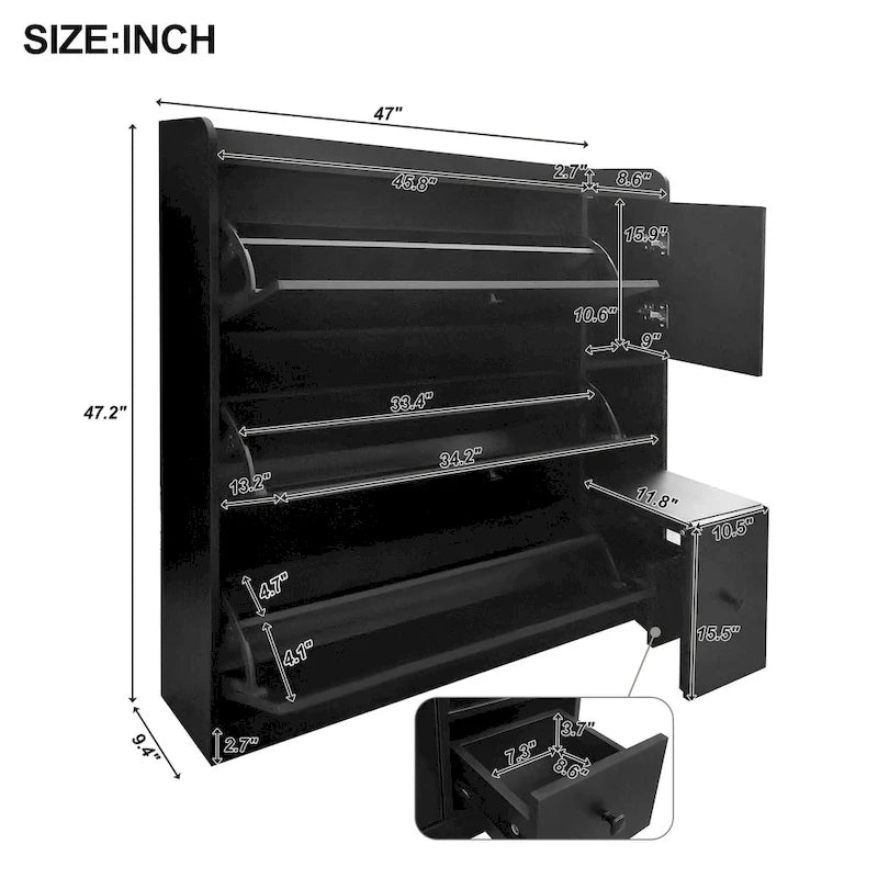 Meuble à Chaussures Polyvalent à Bascule avec 3 Tiroirs Rabattables, Organisateur d'Entrée à Rangement Maximal avec Tiroir