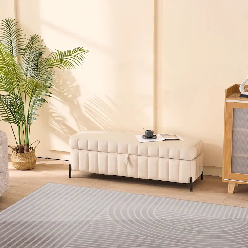 Banc de rangement en velours doux de 49,21 de large pour le salon, l'entrée et la chambre