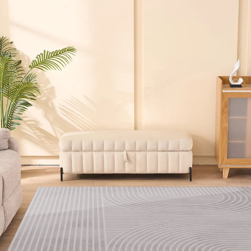 Banc de rangement en velours doux de 49,21 de large pour le salon, l'entrée et la chambre