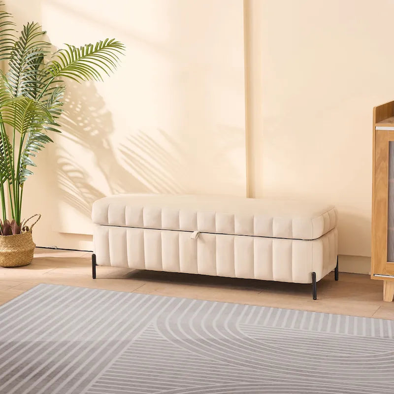 Banc de rangement en velours doux de 49,21 de large pour le salon, l'entrée et la chambre