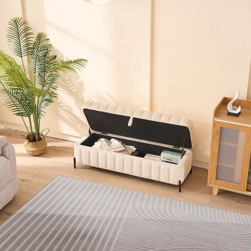 Banc de rangement en velours doux de 49,21 de large pour le salon, l'entrée et la chambre
