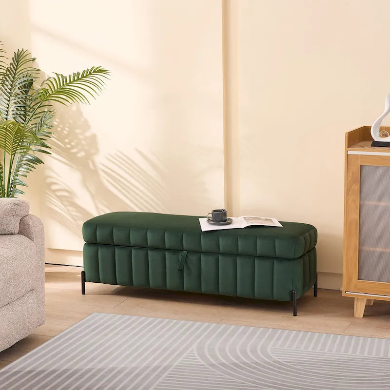 Banc de rangement en velours doux de 49,21 de large pour le salon, l'entrée et la chambre