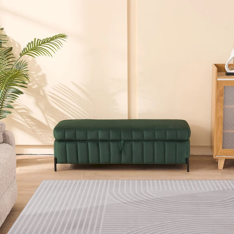 Banc de rangement en velours doux de 49,21 de large pour le salon, l'entrée et la chambre
