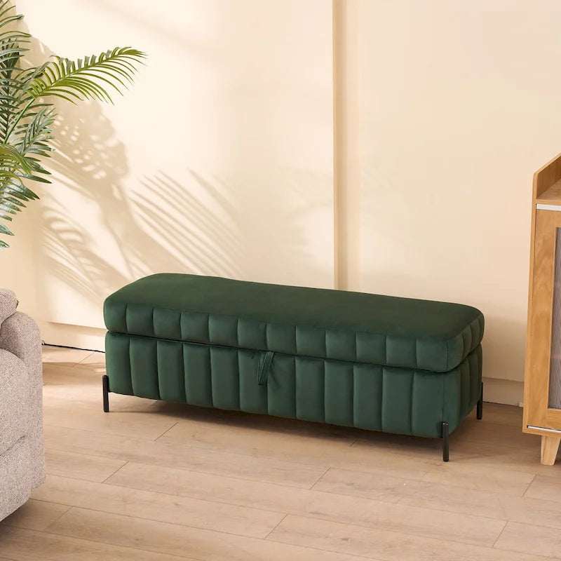 Banc de rangement en velours doux de 49,21 de large pour le salon, l'entrée et la chambre