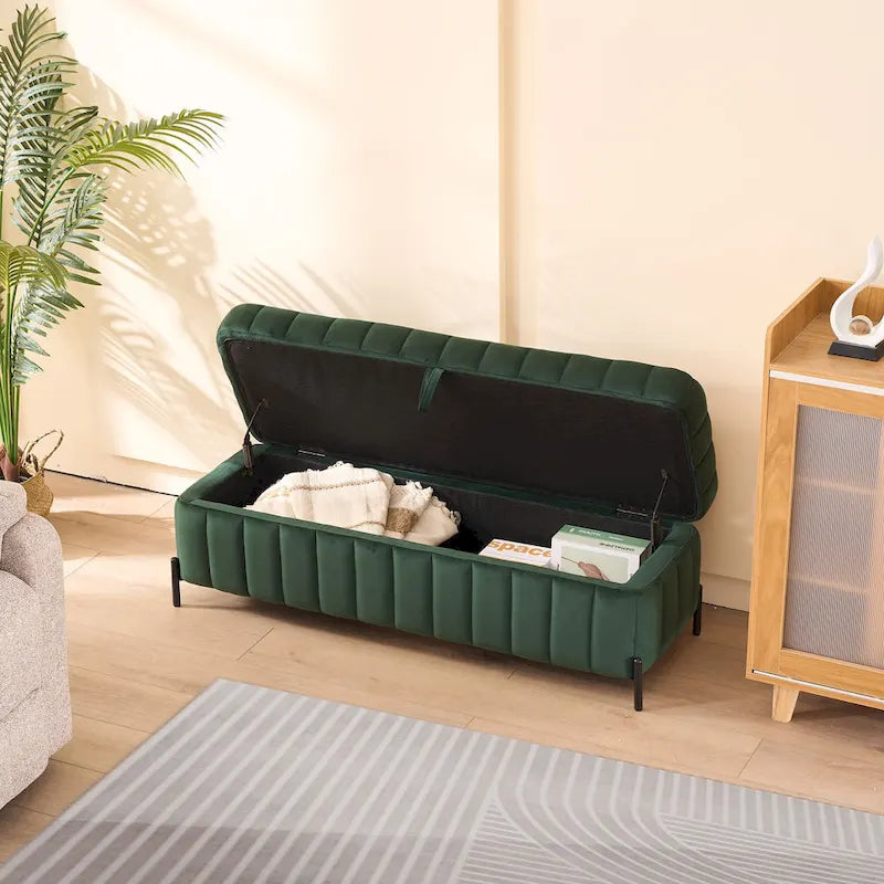 Banc de rangement en velours doux de 49,21 de large pour le salon, l'entrée et la chambre